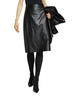 Kobi Halperin Canary Croc-Embossed Midi-Skirt Black 6